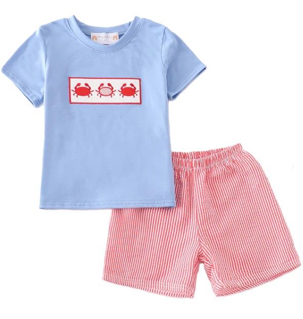 Blue Seersucker Crab Set