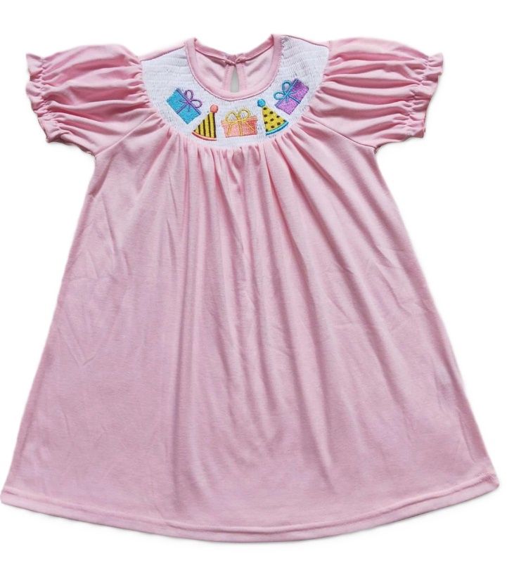 Smocked Pink Birthday Dress