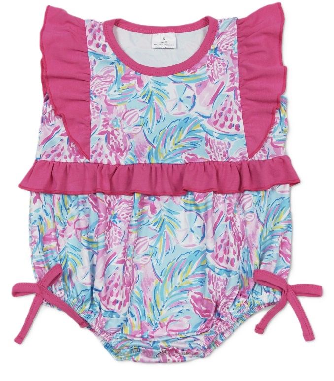 Aqua &amp; Pink Watercolor Romper