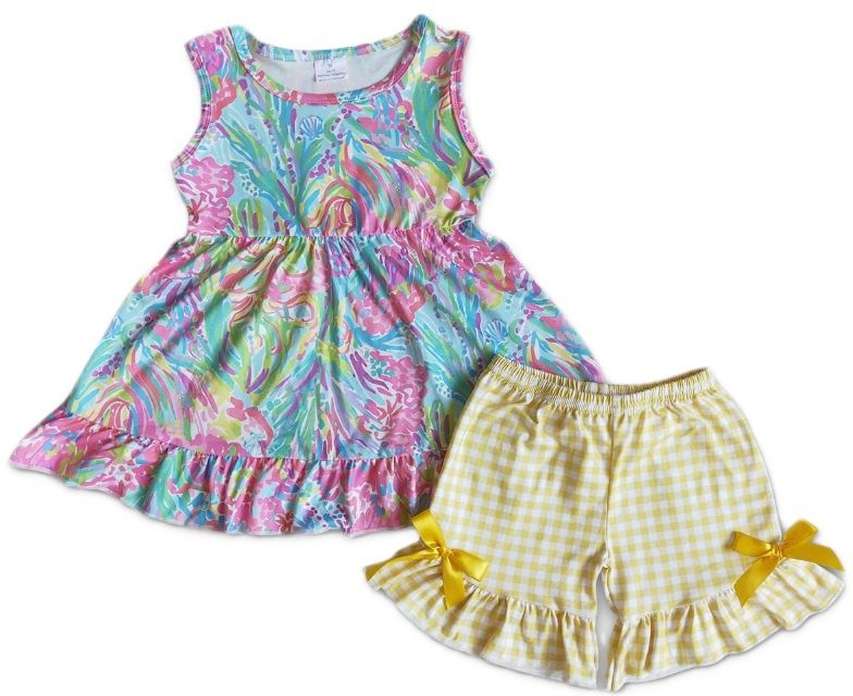 Watercolor Yellow Plaid Short Set