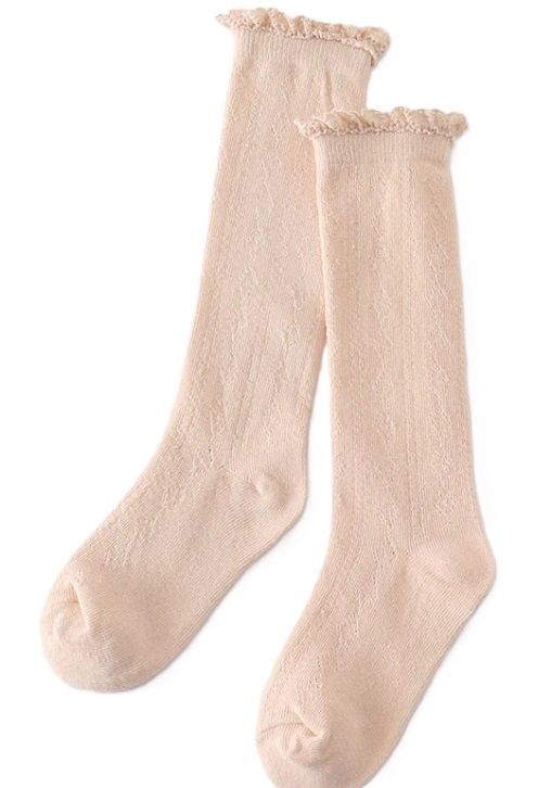 Beige Knee High Lace Socks