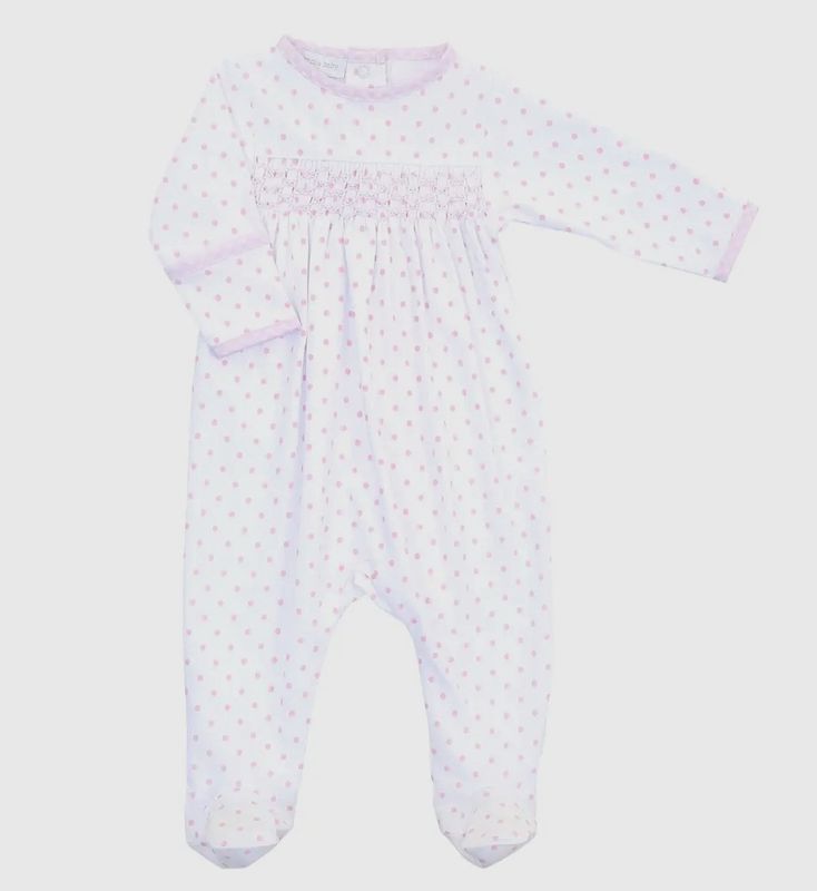 Smocked Polka dot Pink Footie
