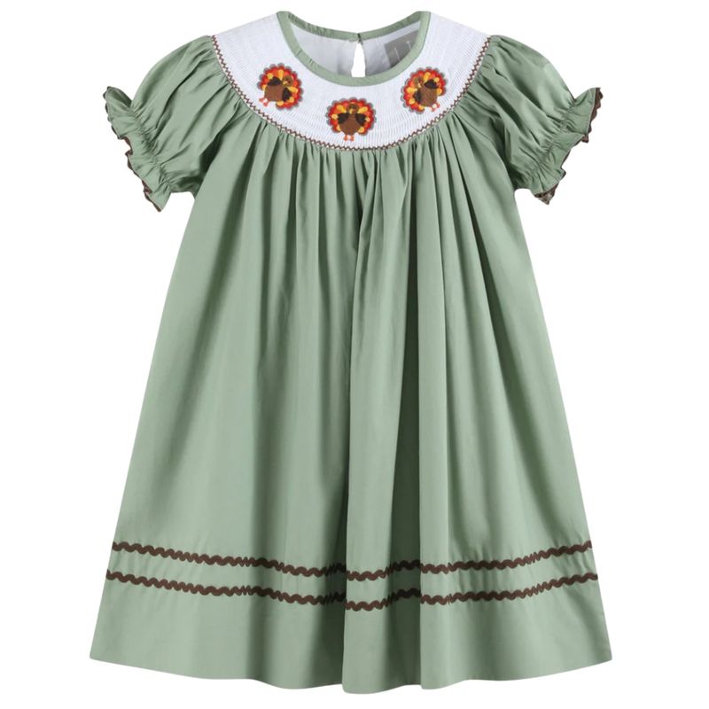 Smocked Green Turkey Dress