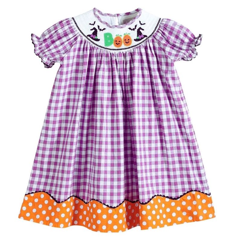 Purple Gingham Smocked Boo Dress