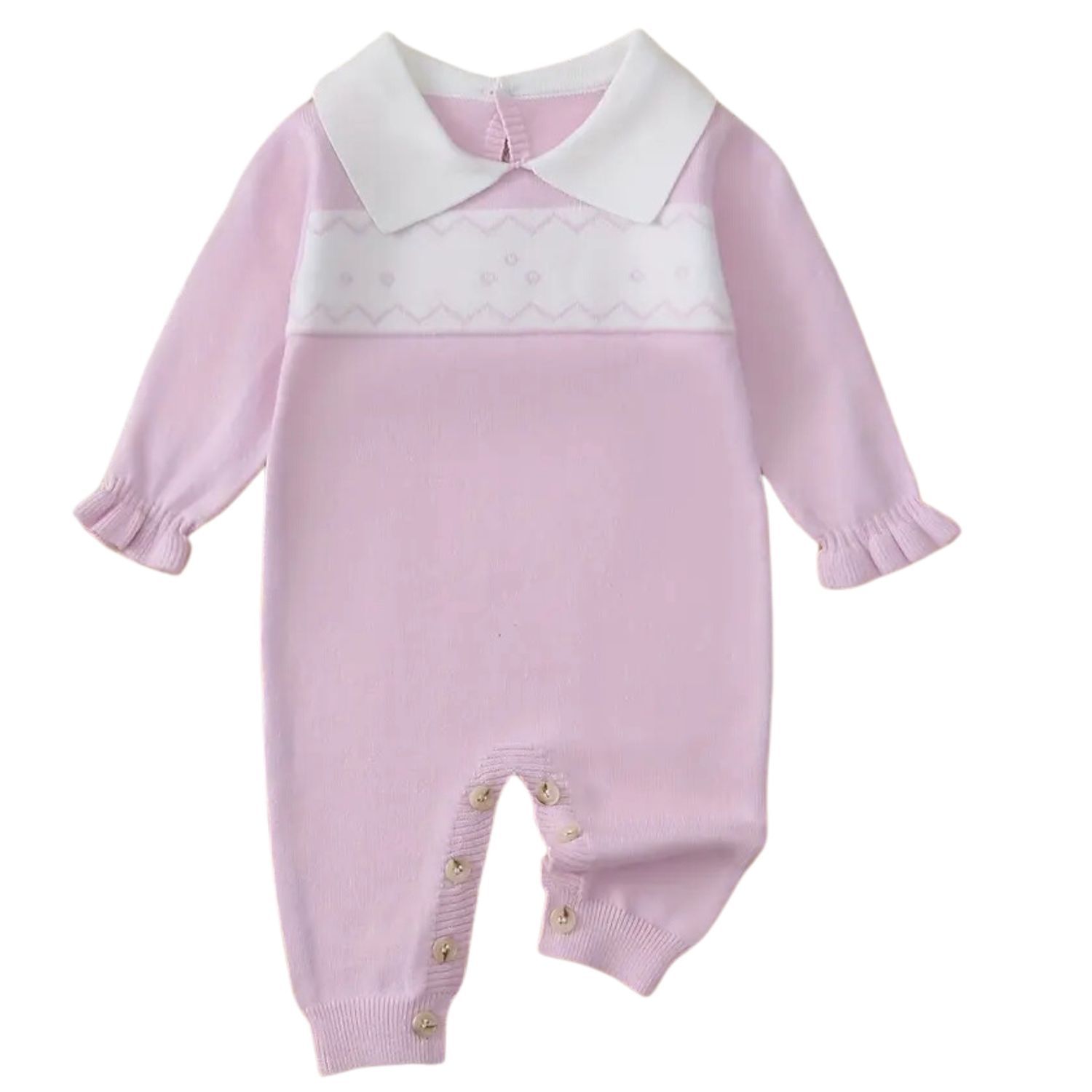 Knit Pink White Collar Romper
