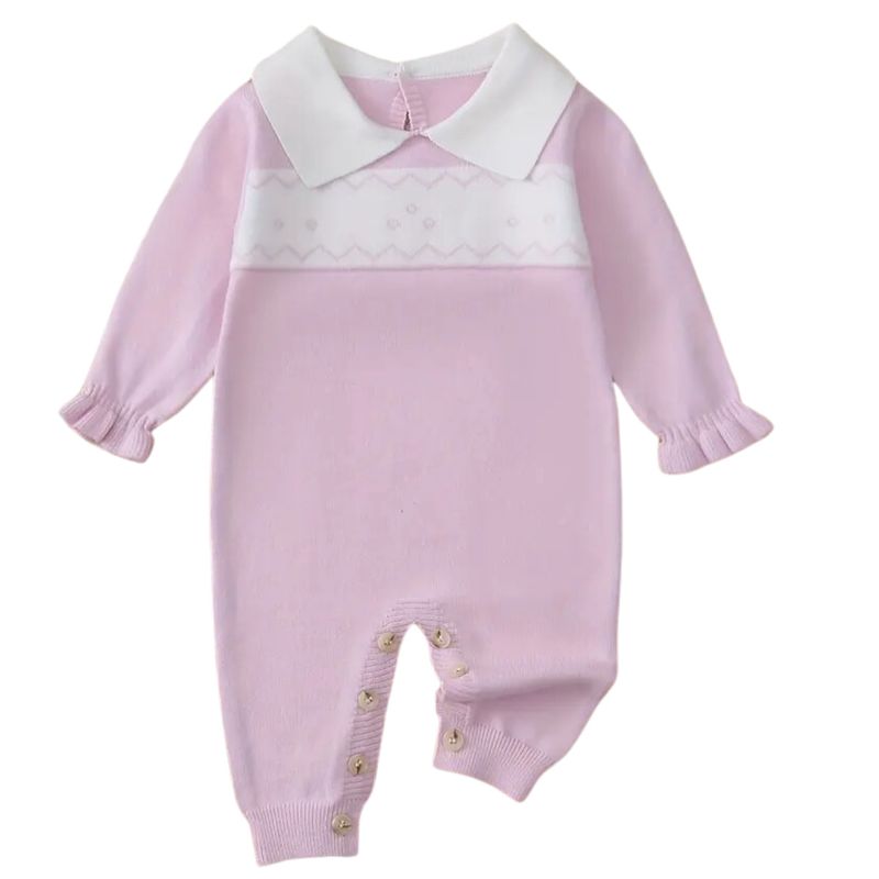Knit Pink White Collar Romper