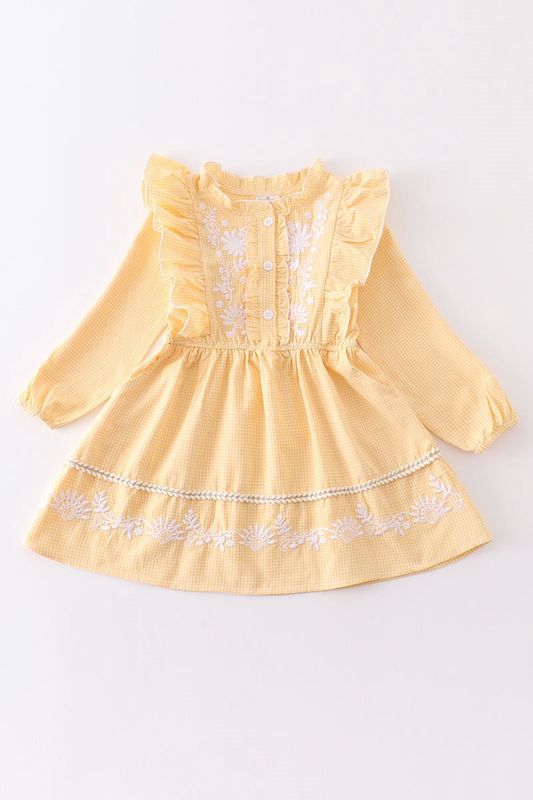 Yellow Embroidered Flower Dress
