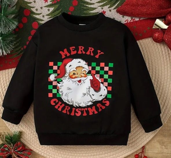 Black Screen Print Santa Sweatshirt