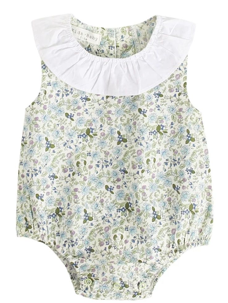 Green Floral White Collar Romper