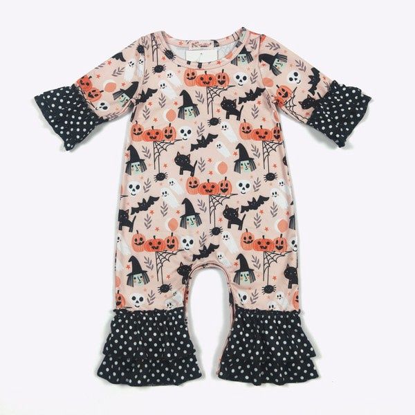Bats Black Cat Ruffle Romper