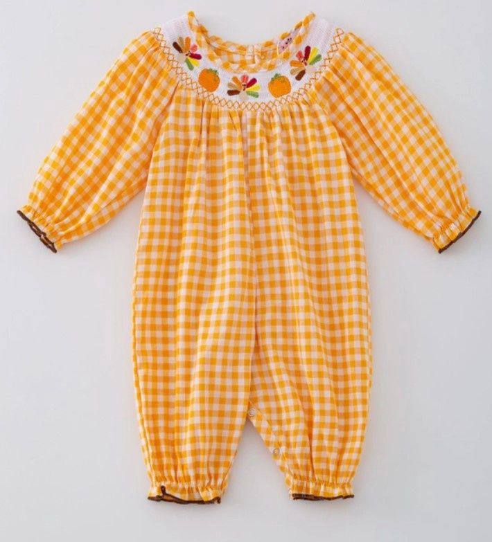 Smocked Orange Turkey Romper