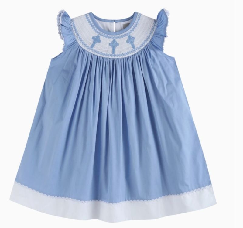 Smocked Blue Cross Bishop Dress