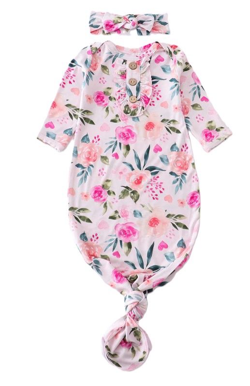 PINK FLORAL GOWN W/ HEADBAND