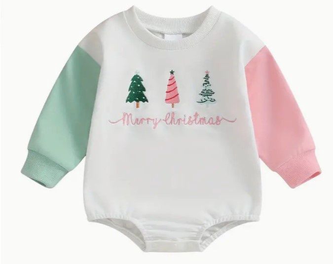 Pink &amp; Mint Merry Christmas LS Romper