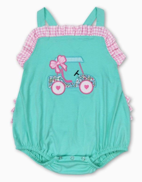 Mint &amp; Pink Golf Cart Ruffle Butt Romper