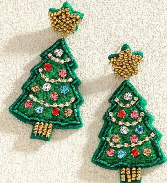 Beaded Christmas Tree Earrings