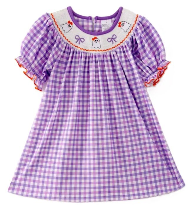 Smocked Purple Gingham Ghost Dress