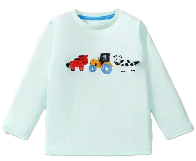 Aqua LS Embroidered Tractor T Shirt