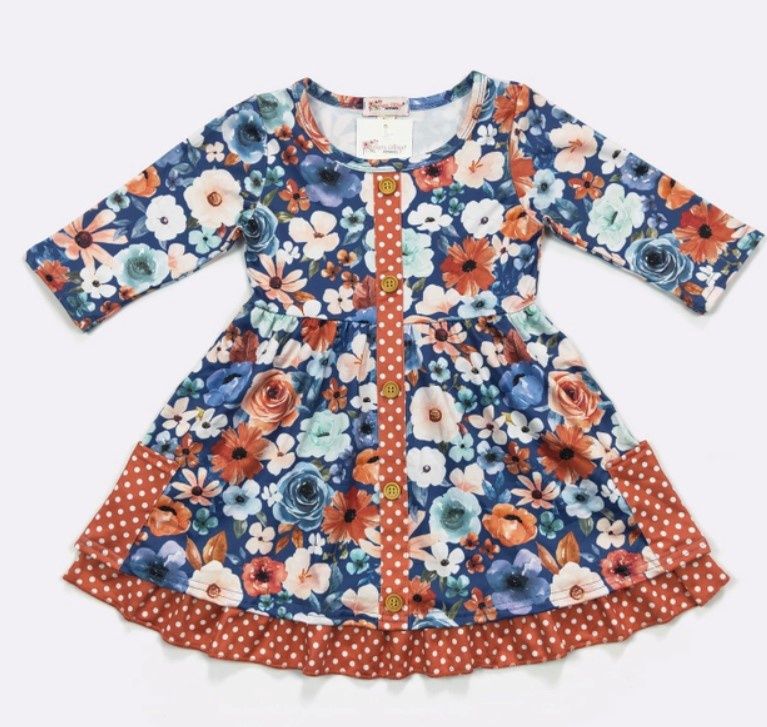 Orange Blue LS Fall Dress