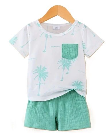 Aqua Palm Muslin Boys Set