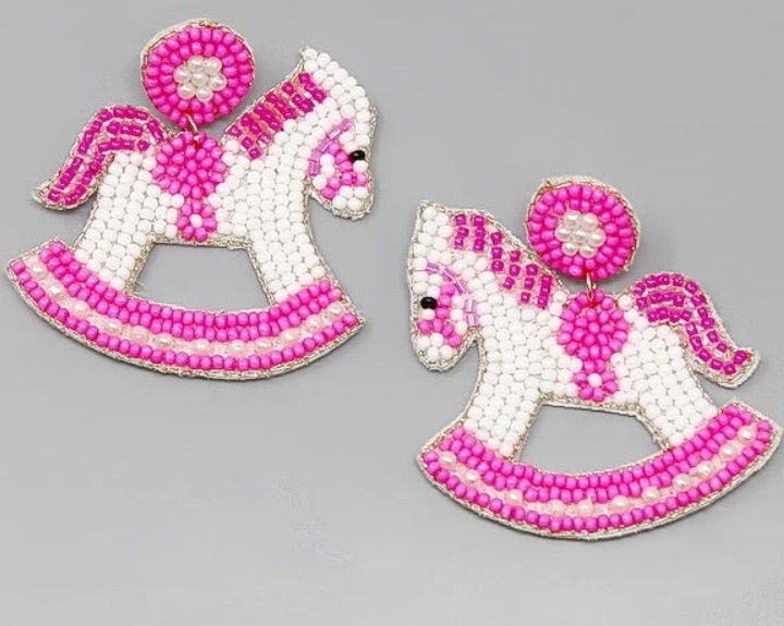 Rocking Horse Beaded Earrings, Colour: Pink