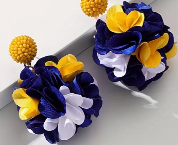 Blue &amp; Yellow Pom Pom Earrings