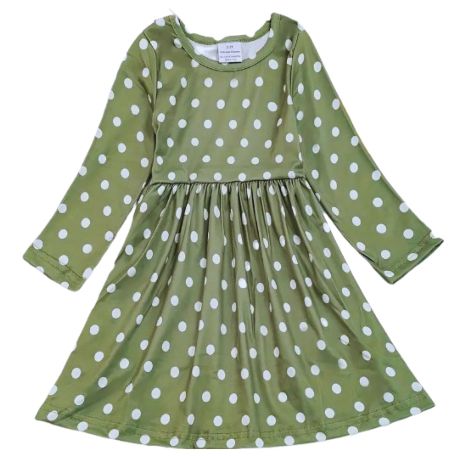 Fall Long Sleeve Dress, Colour: Green Dot, Size: 12/18M