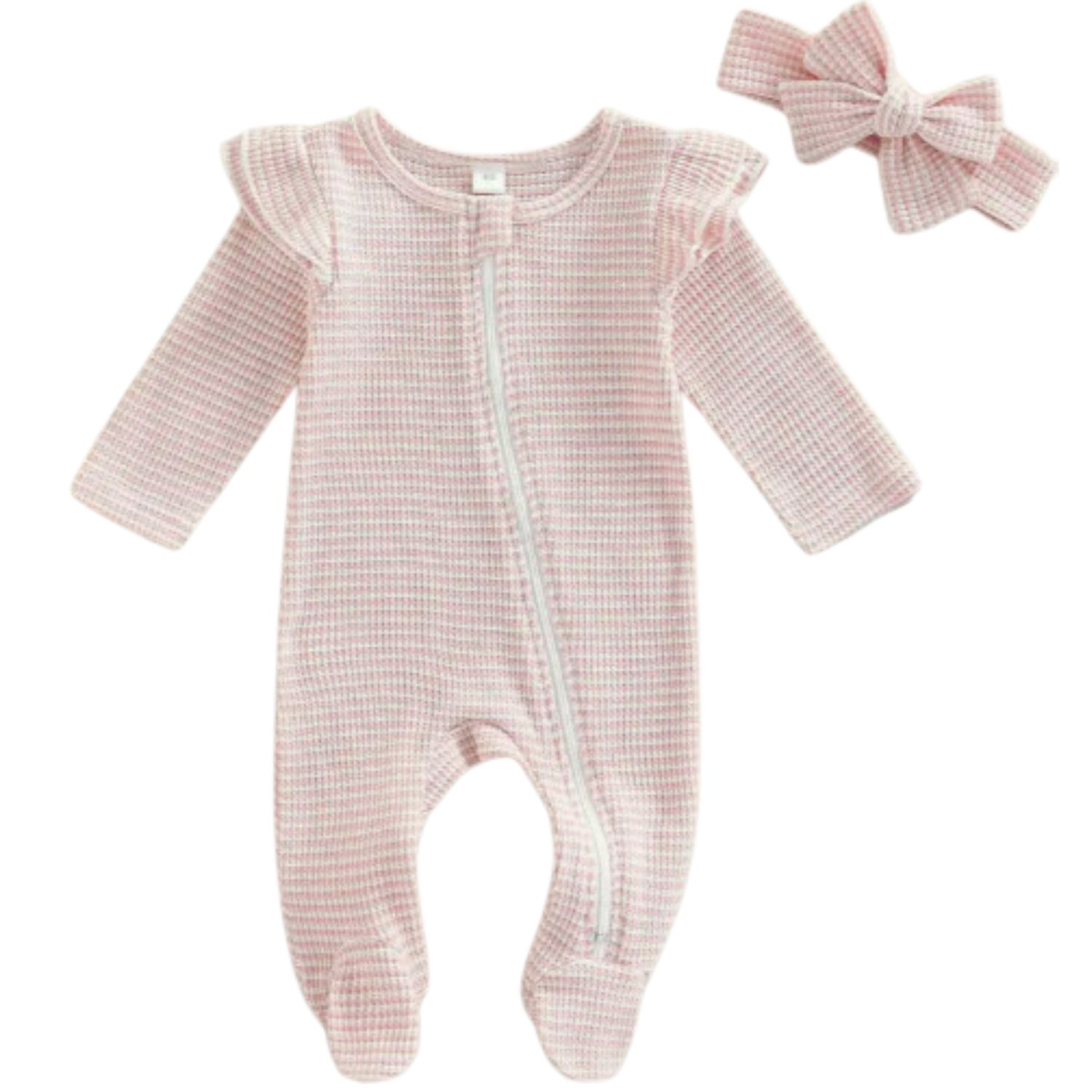 Pink Stripe Footie w/headband