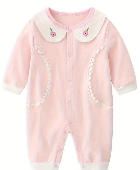 Infant Embroidered Flower Collar Romper