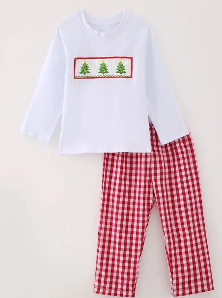 Smocked Red Gingham Tree Set