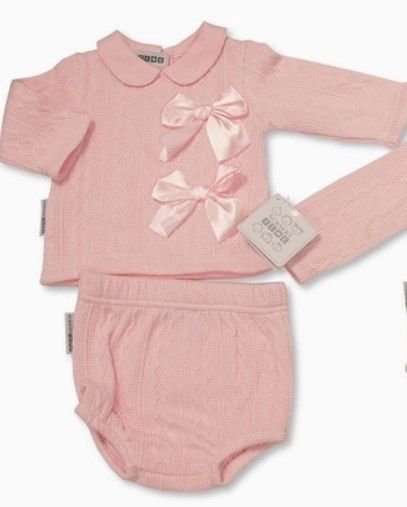 Pink Knit Bow Diaper Set