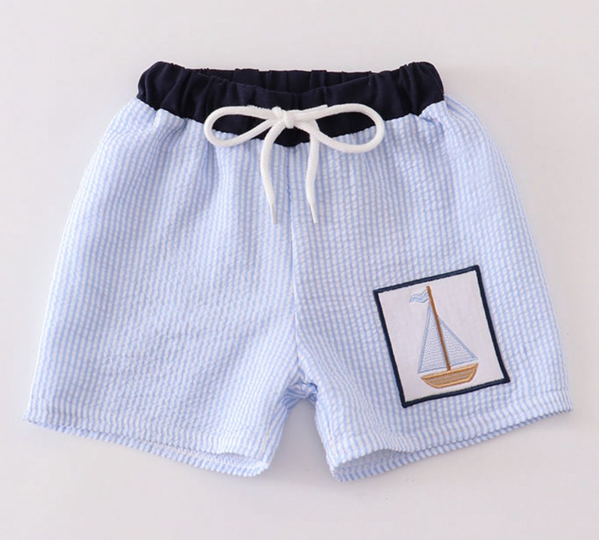Seersucker Sailboat Trunks