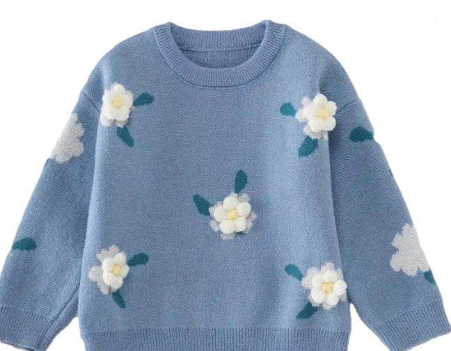 Blue 3D Flower Sweater
