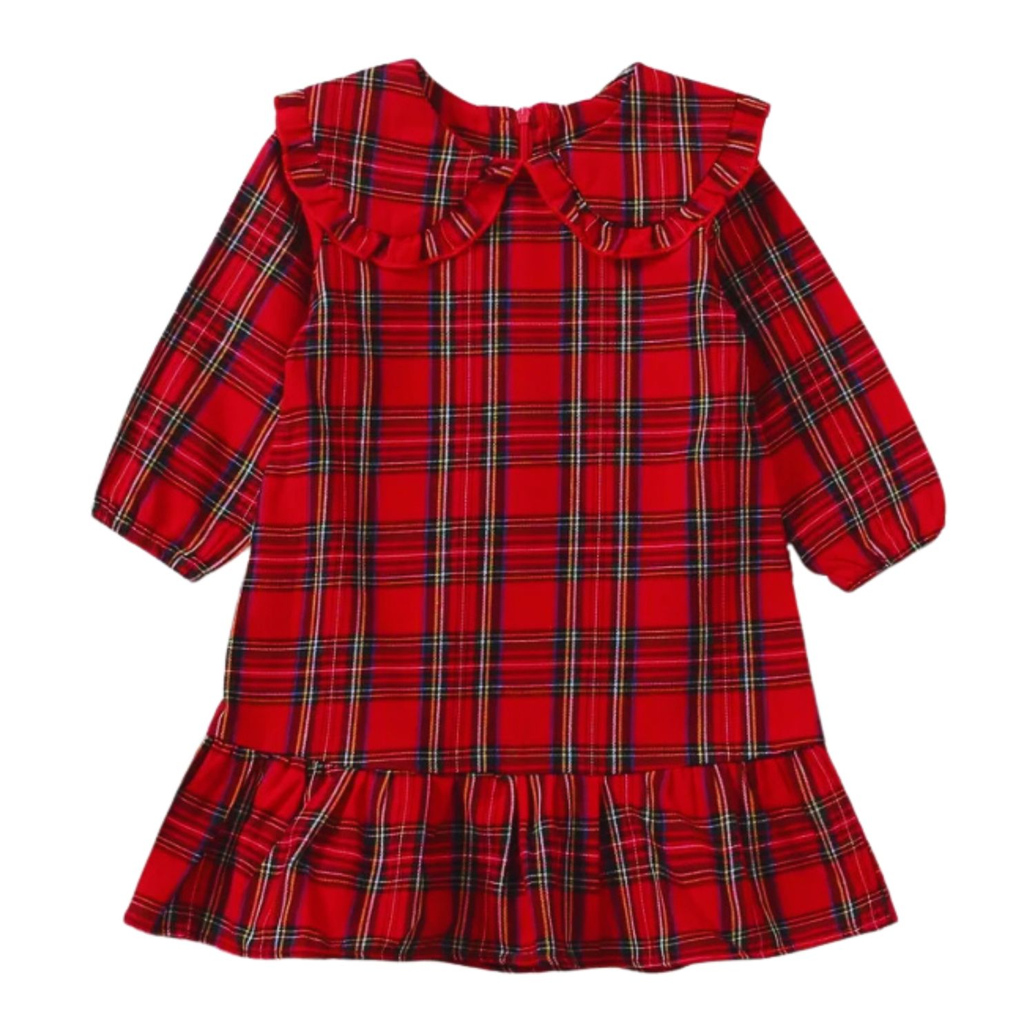 Tartan Plaid Ruffle Collar LS Dress
