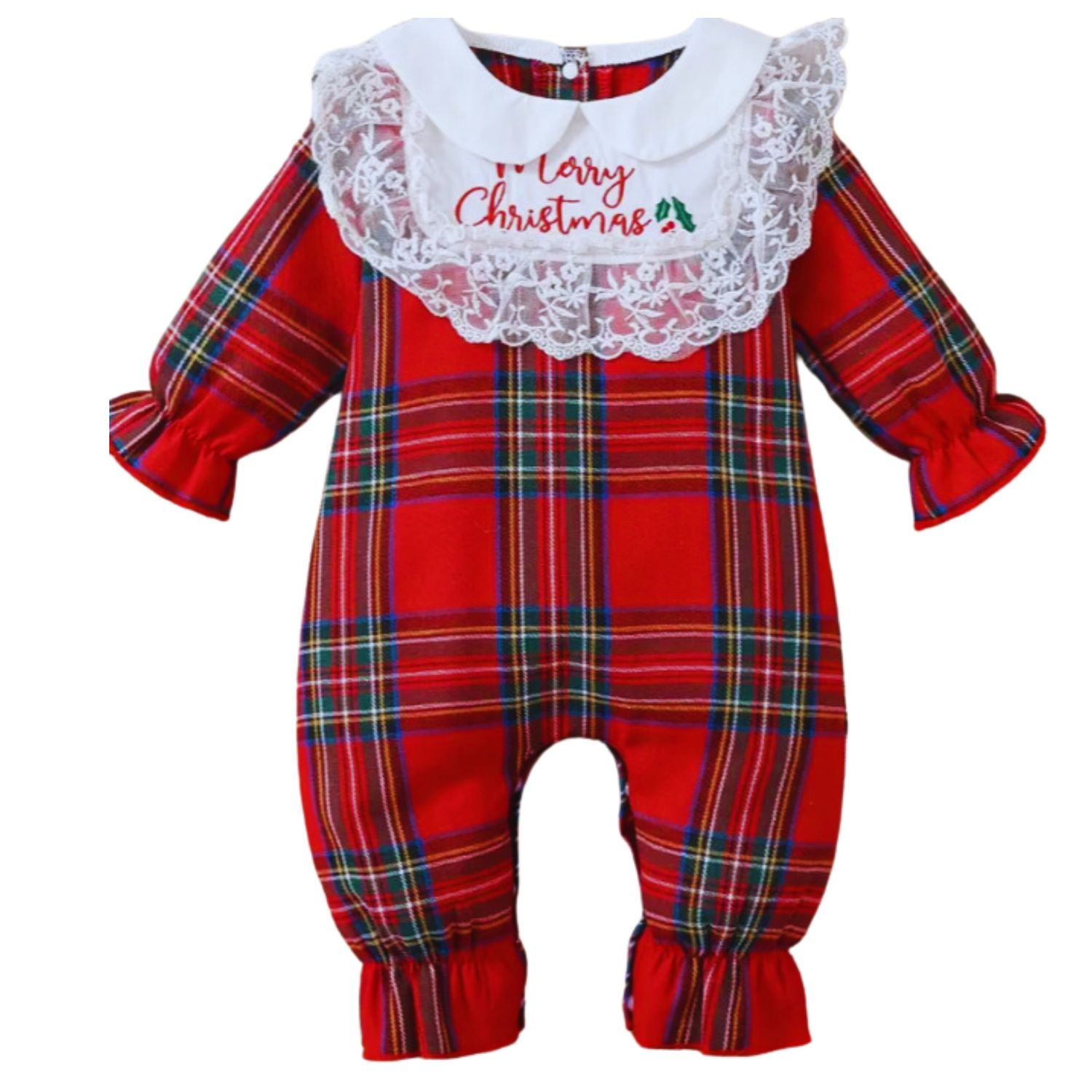 Tartan Plaid Christmas Lace Romper