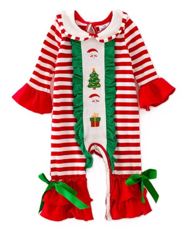 Striped Embd Santa Romper
