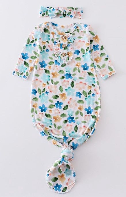 Blue Floral Baby Gown