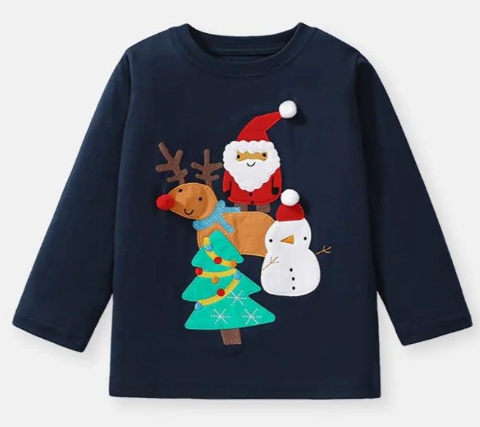 Navy LS Christmas App T Shirt
