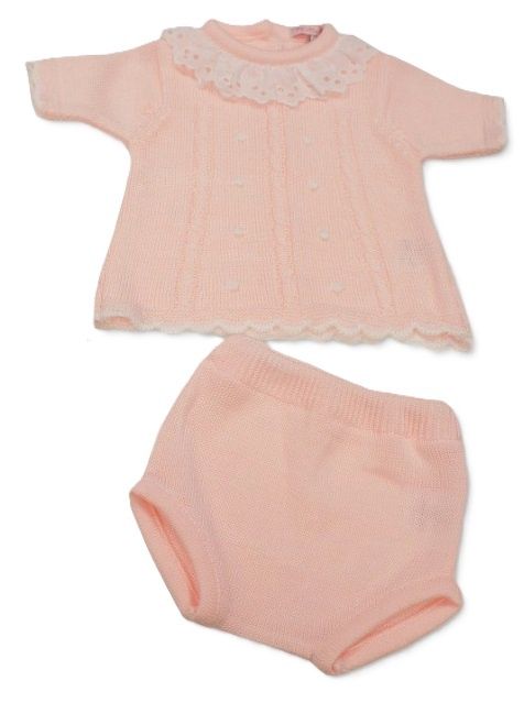 Pink Knitted Baby Set w/lace