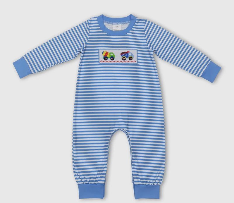 Blue Stripe Construction App Romper
