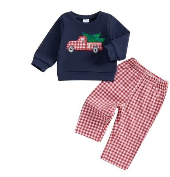 Red Gingham Christmas Truck Set