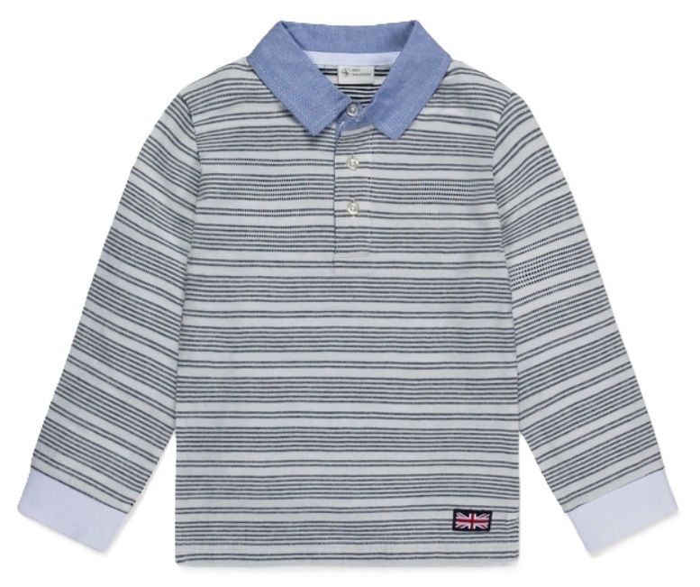Navy Stripe Chambray Collar Polo