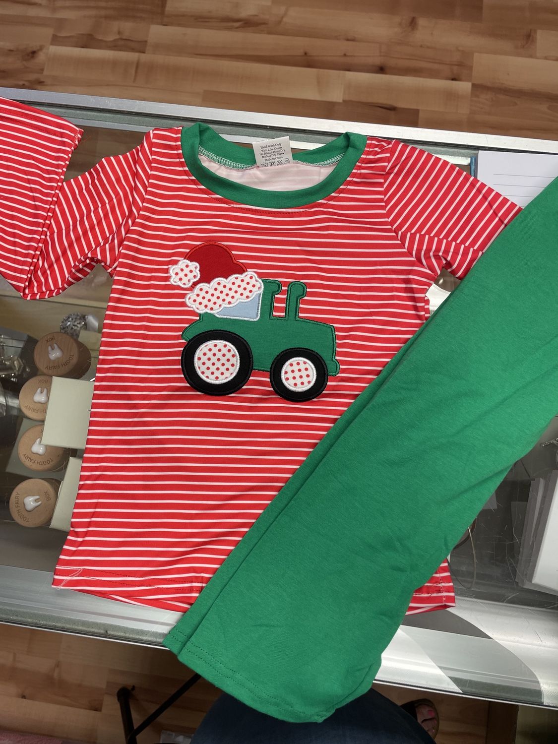 Red Stripe Tractor Santa Hat Set