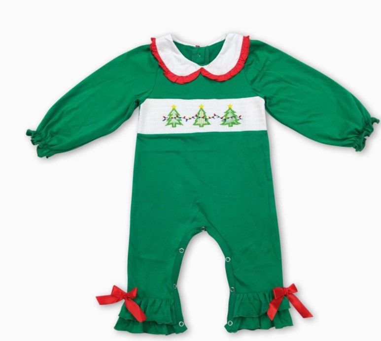 Smocked Green Christmas Tree Romper