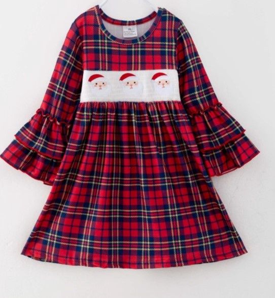 Christmas Plaid Santa Smocked Dress