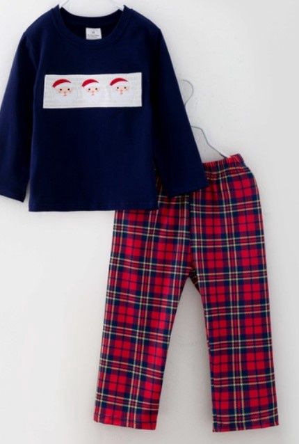 Christmas Plaid Santa Smocked Set