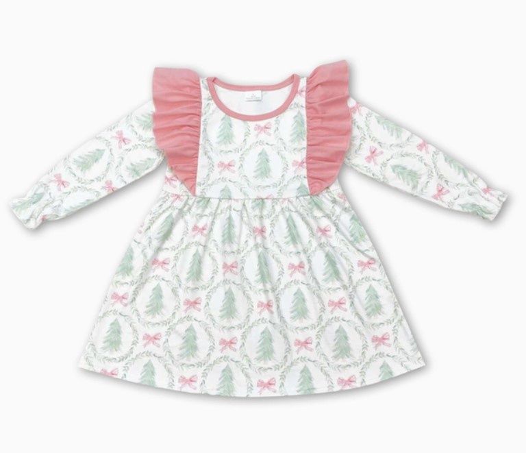 Pink &amp; Green LS Christmas Tree Dress