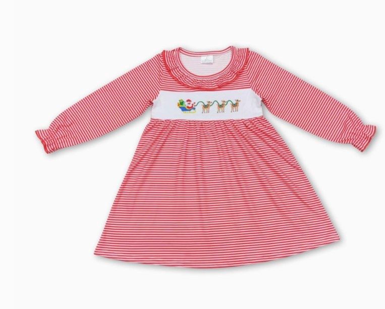 Red LS Stripe Santa Sleigh Dress
