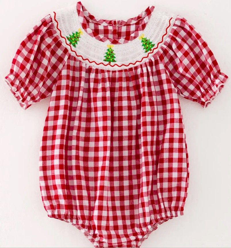 Smocked Red Gingham Romper