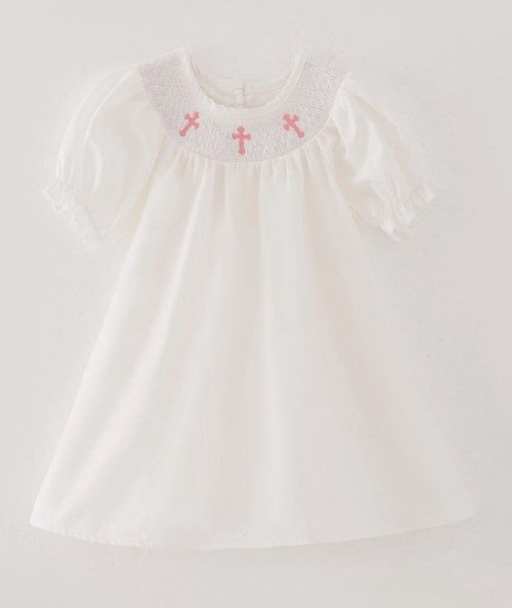 Smocked White Pink Cross Dress